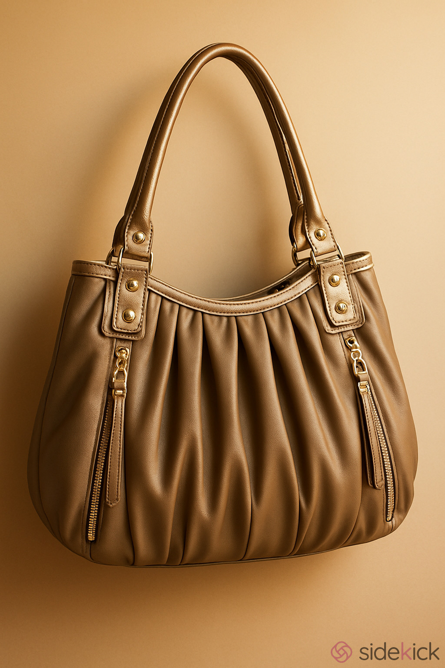 MZ Wallace Taupe Pleated Shoulder Bag